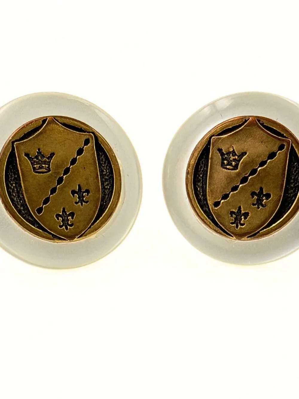 Honorable MCM Gold Plated Heraldic Shield Motif Button Lucite Cufflinks